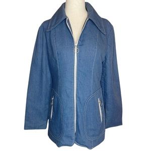 Vintage Men's 70s Blue Retro Leisure O Ring Zipped Jacket